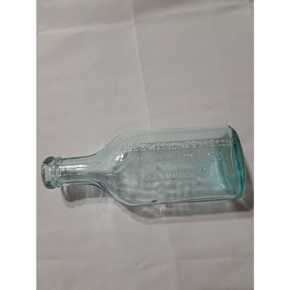 Antique Vintage Lanes Medicine Blue Tinted Glass Bottle Bubbles Seeds Apothecary